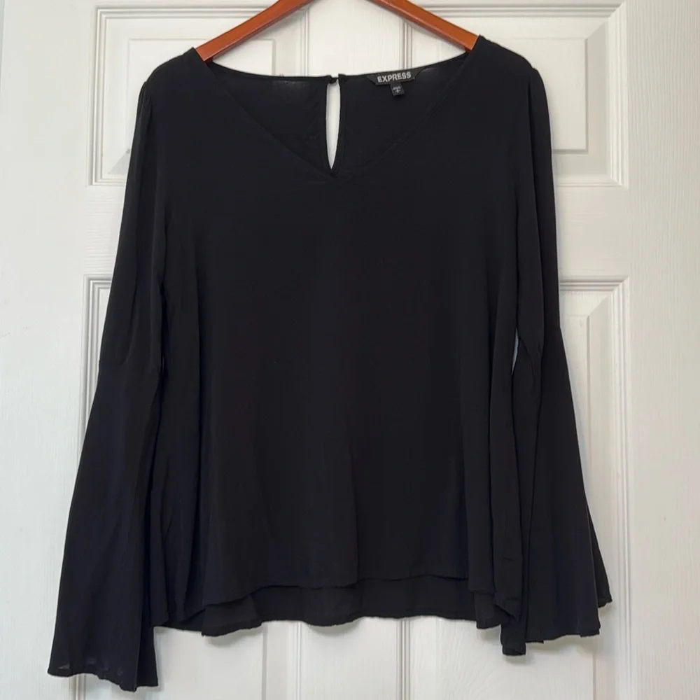 Express Black Bell Sleeve V Neck Blouse